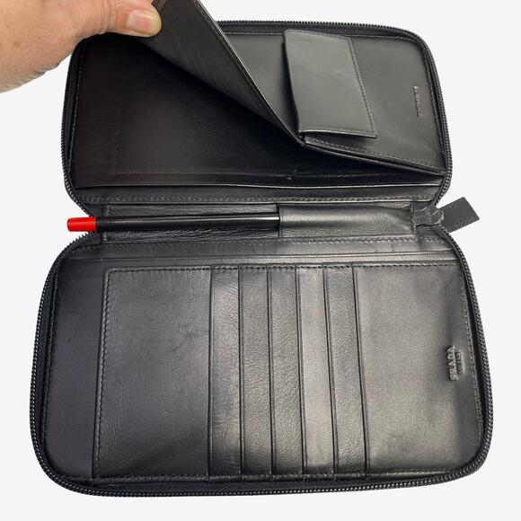 Prada Black Tessuto Nylon Leather Zip Around Travel Wallet Organizer Italy - Picture 7 of 14